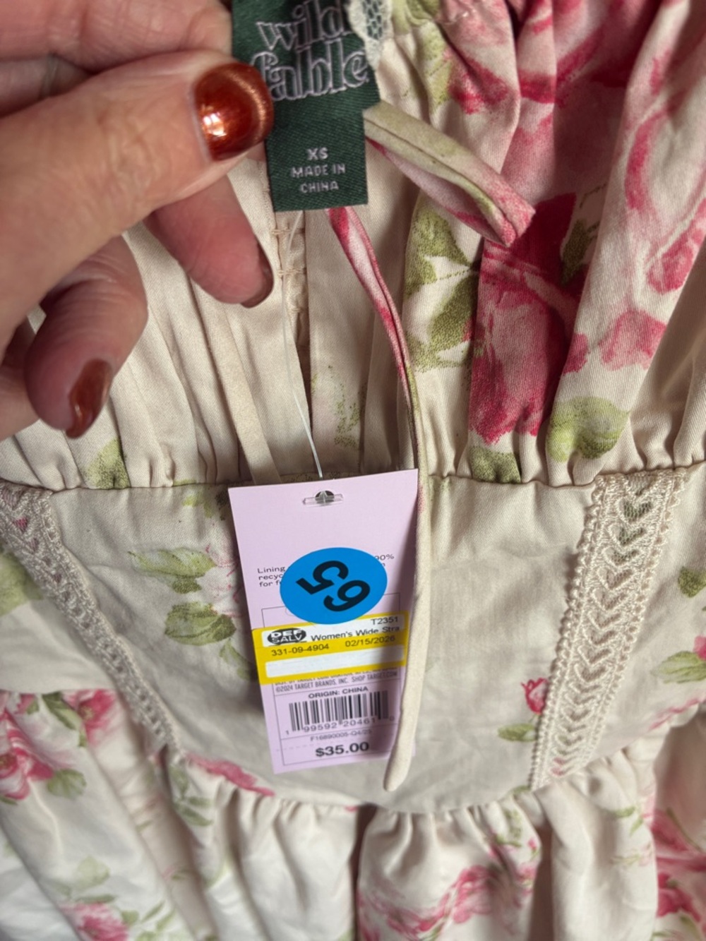 Floral Sundress with Pink Rose Print by WildFable size xs - Picture 2 of 3